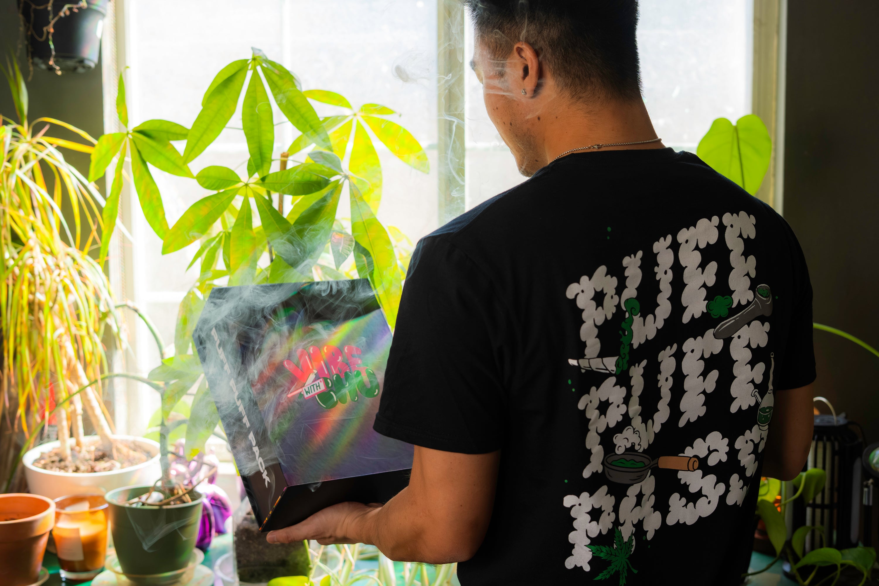 Vibe With Chu Puff Puff Pack subscription box featuring hemp derived products smoking accessories exotic snacks and top brands like Hemper King Palm Royal Blunts Goody Glass Sluggers and Distro California creating the ultimate cannabis culture vibe